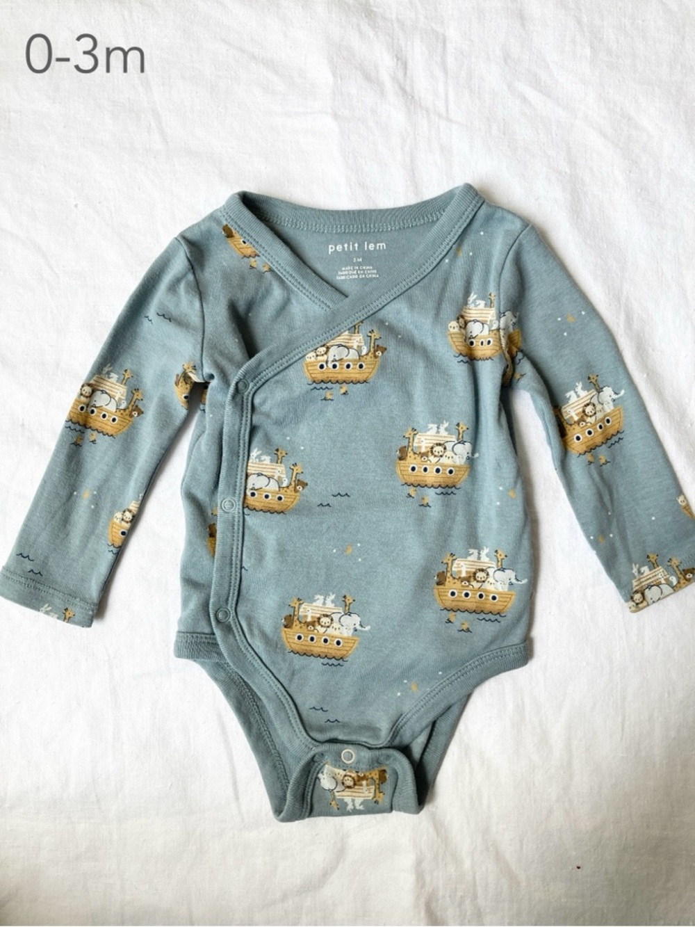 🪴5/$30 Petit Lem 0-3 Months Baby Noah’s Arc Animals Kimono Bodysuit